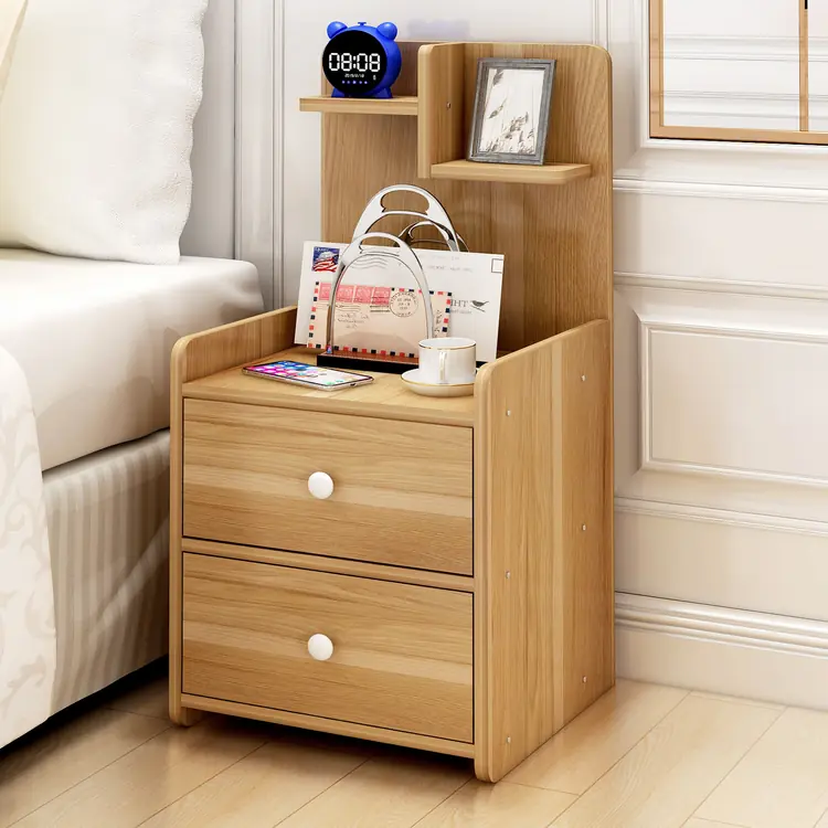 Picture of RK MDF M14 2 Drawers Exclusive Bed Side Table  BedSide Table, Site Table, End Table, Night Table, Night Stand Table With Drawers- White and Beige Finish