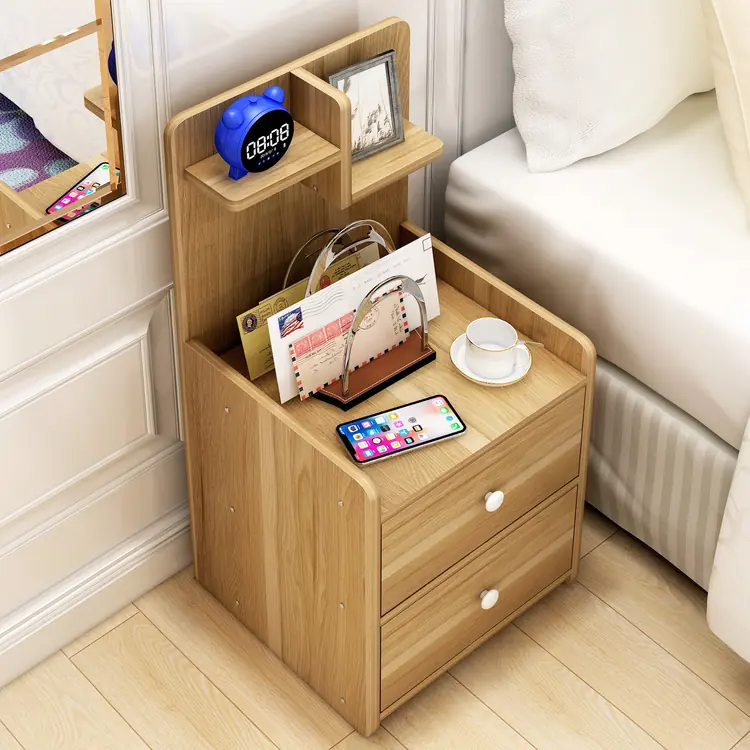 Picture of RK MDF M14 2 Drawers Exclusive Bed Side Table  BedSide Table, Site Table, End Table, Night Table, Night Stand Table With Drawers- White and Beige Finish