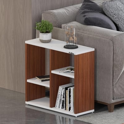Picture of RK Engineered Wood Bed Side Table/Sofa Side Table/End Table/Books Storage Organizer/Corner Table/Book Shelf/ Corner Stand for Living Room-Cherry-White