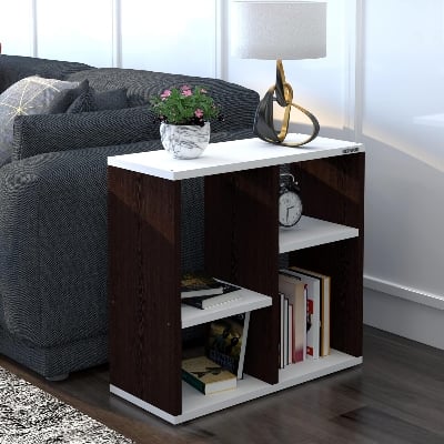 Picture of RK Engineered Wood Bed Side Table/Sofa Side Table/End Table/Books Storage Organizer/Corner Table/Book Shelf/ Corner Stand for Living Room-Walnut-White