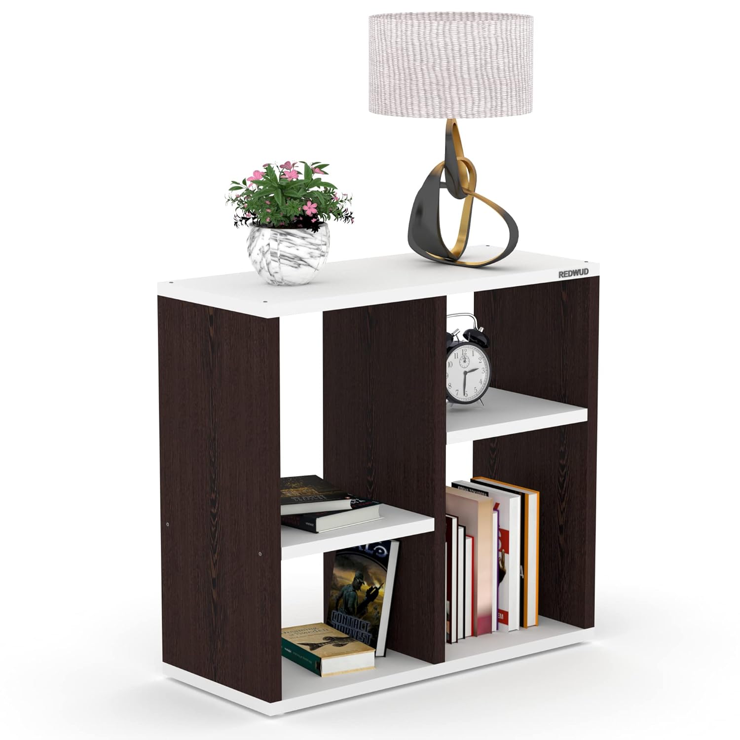 Picture of RK Engineered Wood Bed Side Table/Sofa Side Table/End Table/Books Storage Organizer/Corner Table/Book Shelf/ Corner Stand for Living Room-Walnut-White