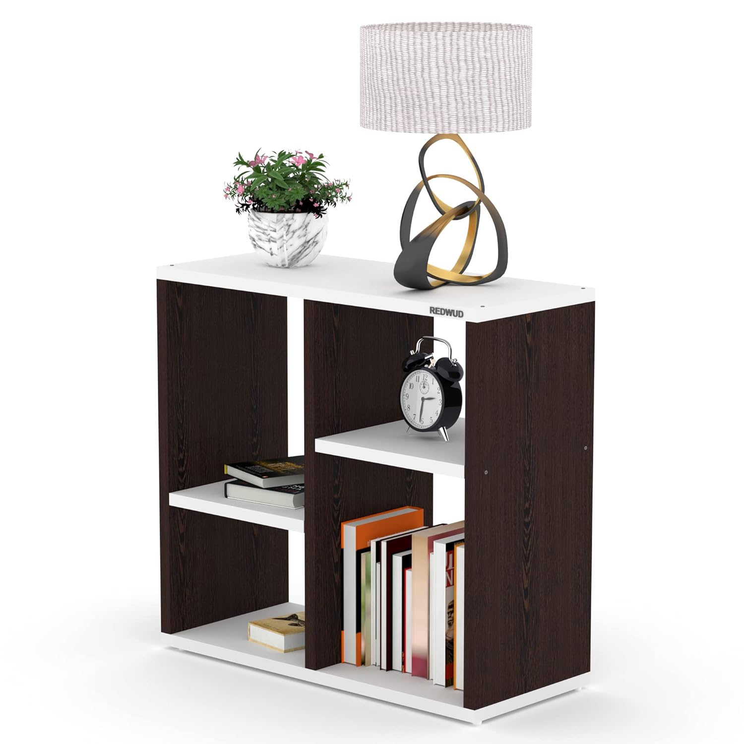 Picture of RK Engineered Wood Bed Side Table/Sofa Side Table/End Table/Books Storage Organizer/Corner Table/Book Shelf/ Corner Stand for Living Room-Walnut-White