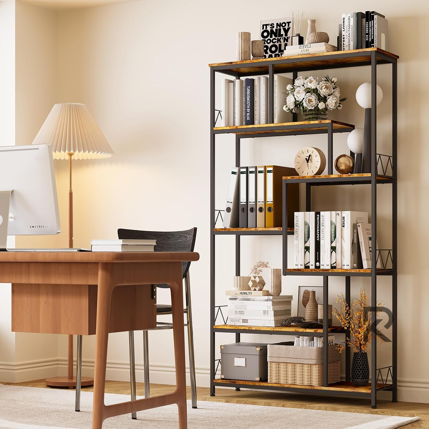 Picture of RK Metal Bookcase, Bookcase with 5 Shelves, Open Bookcase for Living Room, Office, Bedroom-Black-Antique