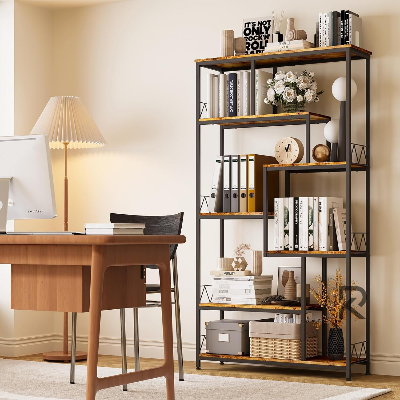 Picture of RK Metal Bookcase, Bookcase with 5 Shelves, Open Bookcase for Living Room, Office, Bedroom-Black-Antique