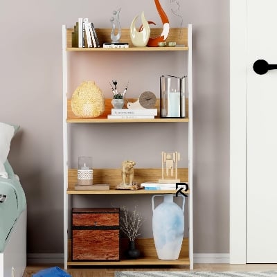 Picture of RK 4 Layer Multipurpose Rack Industrial Metal Frame with Engineered Wood Bookshelf for Kitchen, Bedroom & Living Room Stand -White-Beige Finish