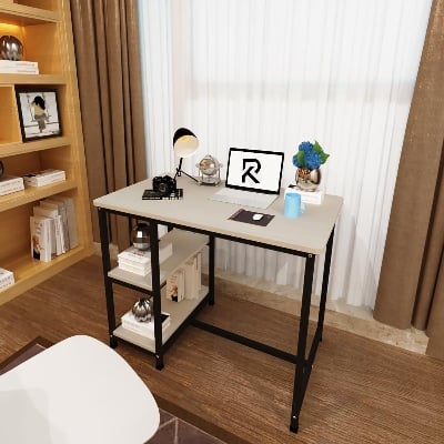 Picture of 40-Inch Computer Desk with 2 Large Shelf Workstation – Modern Writing & Study Desk for Home Office or Bedroom – Simple PC Desk for Students-Black-Albino
