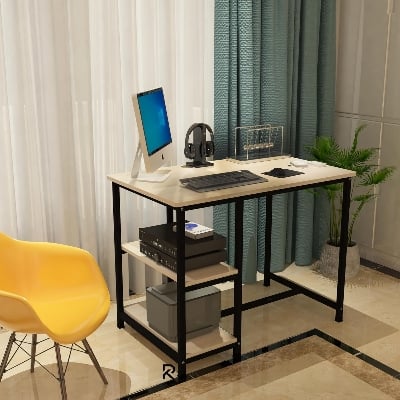 Picture of 40-Inch Computer Desk with 2 Large Shelf Workstation – Modern Writing & Study Desk for Home Office or Bedroom – Simple PC Desk for Students-Black-Albino