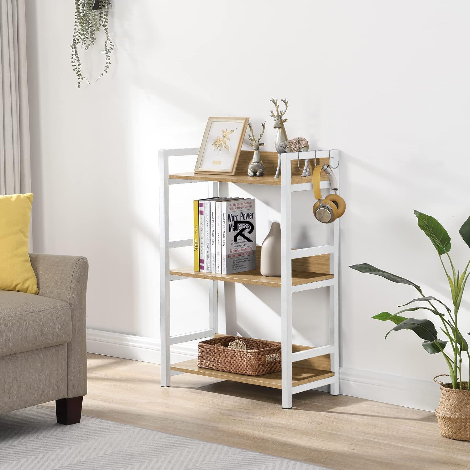 Picture of RK 3 Layer Multifunctional  Metal Rack | Kitchen Storage Shelf, Microwave Stand, Cosmetic Shelf Rack | Floor-Mount Shelf with Black Pipe Design | Crafted with Engineered Wood  &  Metal-White  &  Beige  Finish