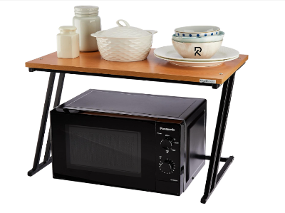 Picture of Indulge Durablity - Premium Quality RK Multifunctional Rack | Kitchen Storage Shelf, Microwave Stand, Cosmetic Shelf Rack | Floor-Mount Shelf with Black Pipe Design | Crafted with Engineered Wood & Metal-Black-Gold