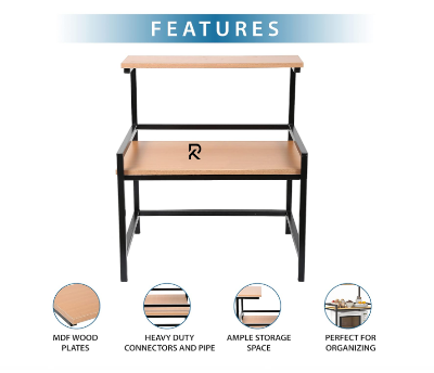 Picture of RK Modern & Trendy 3-Layer Microwave Stand, Otg Stand, Microwave Oven Rack, Kitchen Storage Shelf (Walnut Brown & Black Pipe, Alloy Steel; Engineered Wood, Tiered Shelf)-Beige-Black