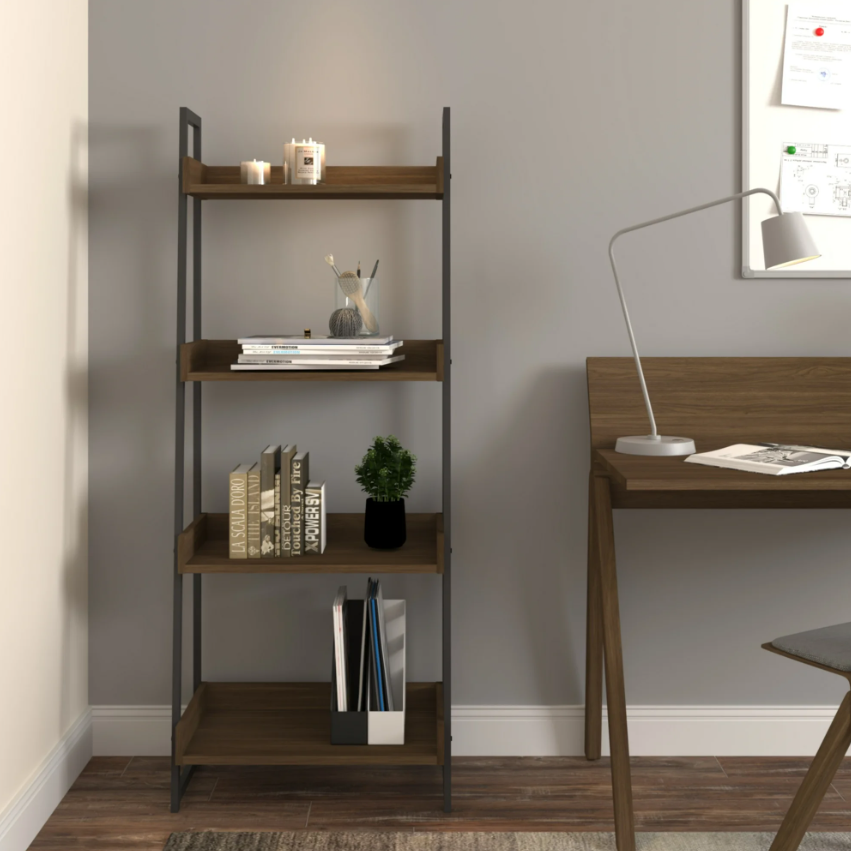 Picture of Furnix Ladder Bookcase – Wooden & Metal Wall Display Shelf for Living Room, Home Rack, and Bookshelf Organizer