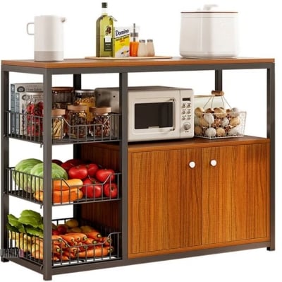 Picture of Stylish Multi-Layer Kitchen Storage Shelf with Cabinet Doors – Space-Saving Organizer Rack for Mesh Baskets, Closets & Pantry Shelving