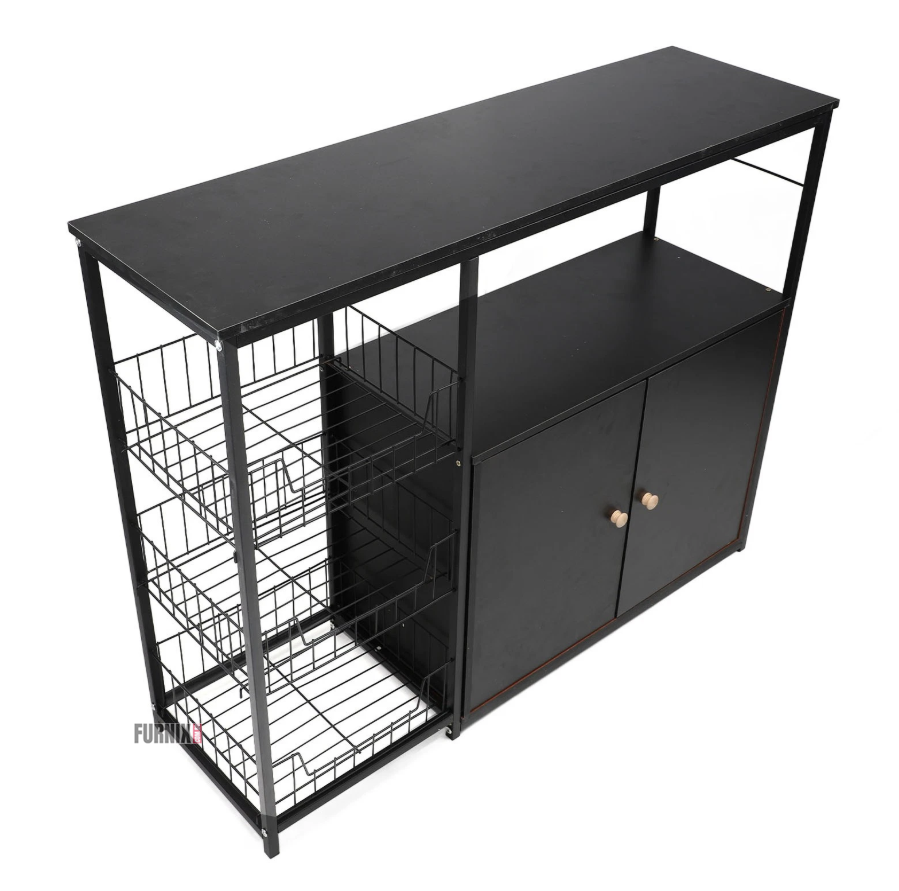 Picture of Stylish Multi-Layer Kitchen Storage Shelf with Cabinet Doors – Space-Saving Organizer Rack for Mesh Baskets, Closets & Pantry Shelving