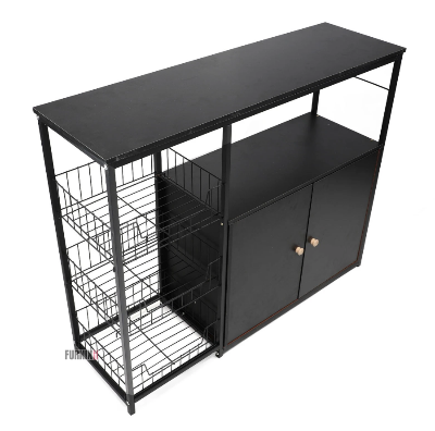 Picture of Stylish Multi-Layer Kitchen Storage Shelf with Cabinet Doors – Space-Saving Organizer Rack for Mesh Baskets, Closets & Pantry Shelving