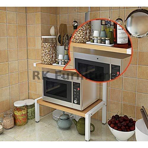 Picture of Indulge Durability - Premium Quality RK 2 Layer Multifunctional  Metal Rack | Kitchen Storage Shelf, Microwave Stand, Cosmetic Shelf Rack | Floor-Mount Shelf with White Pipe Design | Crafted with Engineered Wood & Metal-White-Beige
