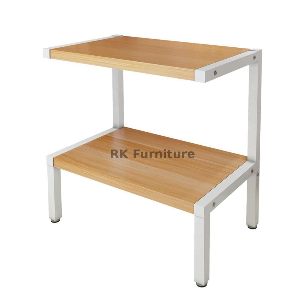 Picture of Indulge Durability - Premium Quality RK 2 Layer Multifunctional  Metal Rack | Kitchen Storage Shelf, Microwave Stand, Cosmetic Shelf Rack | Floor-Mount Shelf with White Pipe Design | Crafted with Engineered Wood & Metal-White-Beige