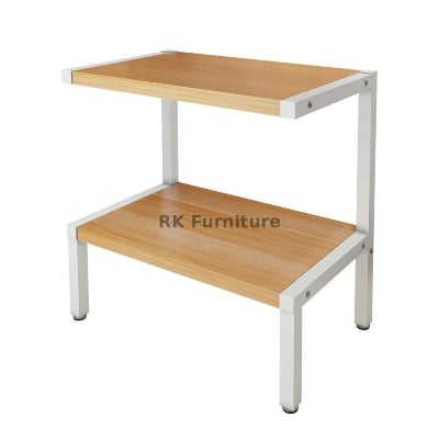 Picture of Indulge Durability - Premium Quality RK 2 Layer Multifunctional  Metal Rack | Kitchen Storage Shelf, Microwave Stand, Cosmetic Shelf Rack | Floor-Mount Shelf with White Pipe Design | Crafted with Engineered Wood & Metal-White-Beige