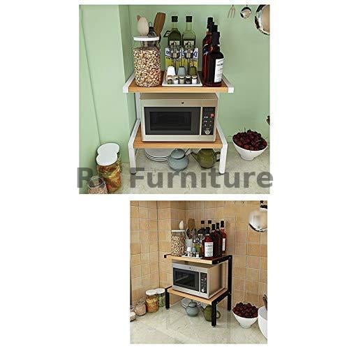 Picture of Indulge Durability - Premium Quality RK 2 Layer Multifunctional  Metal Rack | Kitchen Storage Shelf, Microwave Stand, Cosmetic Shelf Rack | Floor-Mount Shelf with White Pipe Design | Crafted with Engineered Wood & Metal-White-Beige