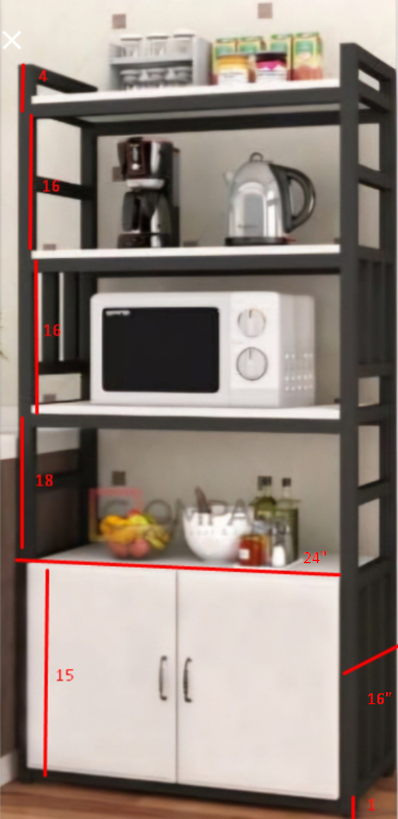 Picture of Multi-Tier Kitchen Storage Table with Cabinets – Modern Space-Saving Organizer for Pantry, Baskets & Utility Items