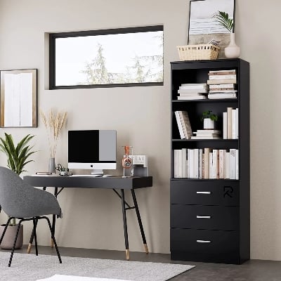 Picture of Exceptional Choice RK Bookcases with 3 Large Drawers, 3 Tier Wooden Storage Bookshelf for Living Room Home Office