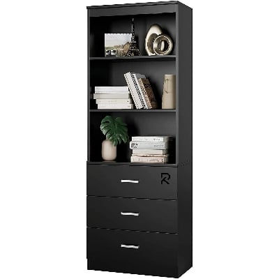 Picture of Exceptional Choice RK Bookcases with 3 Large Drawers, 3 Tier Wooden Storage Bookshelf for Living Room Home Office