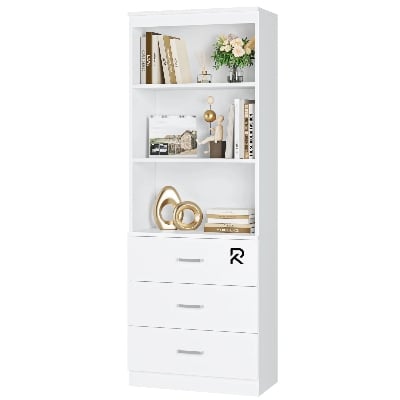 Picture of Exceptional Choice RK Bookcases with 3 Large Drawers, 3 Tier Wooden Storage Bookshelf for Living Room Home Office
