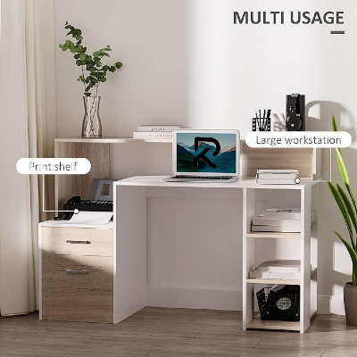Picture of RK Exceptional Choice Computer Desk Study Table Modern Home Office Writing Workstation Furniture Printer Shelf Rack & Storage Drawer & Shelves