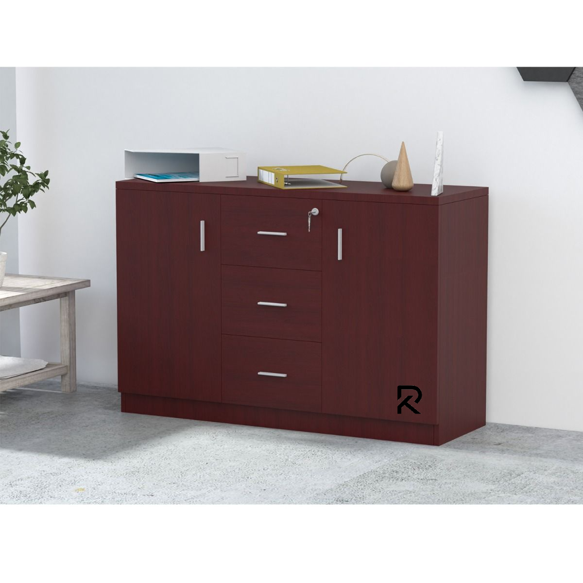 Picture of RK Modern and Trendy Engineered Wood  Storage Cabinet File cabinet Kitchen Cabinet With  3 Storage Drawers And 2 Side Doors