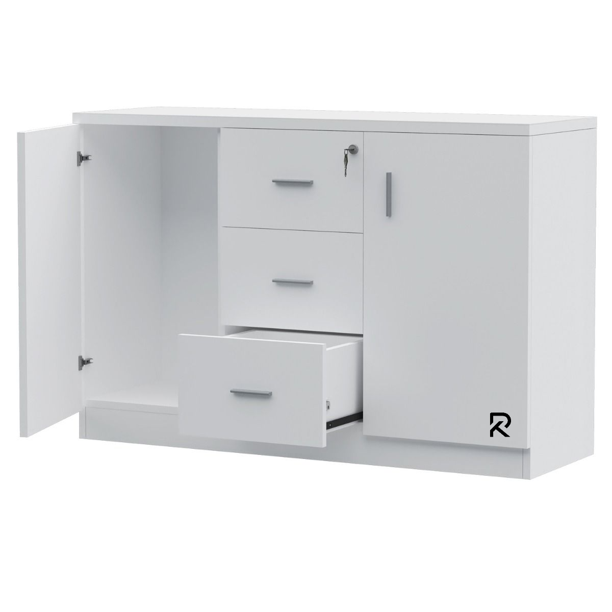 Picture of RK Modern and Trendy Engineered Wood  Storage Cabinet File cabinet Kitchen Cabinet With  3 Storage Drawers And 2 Side Doors