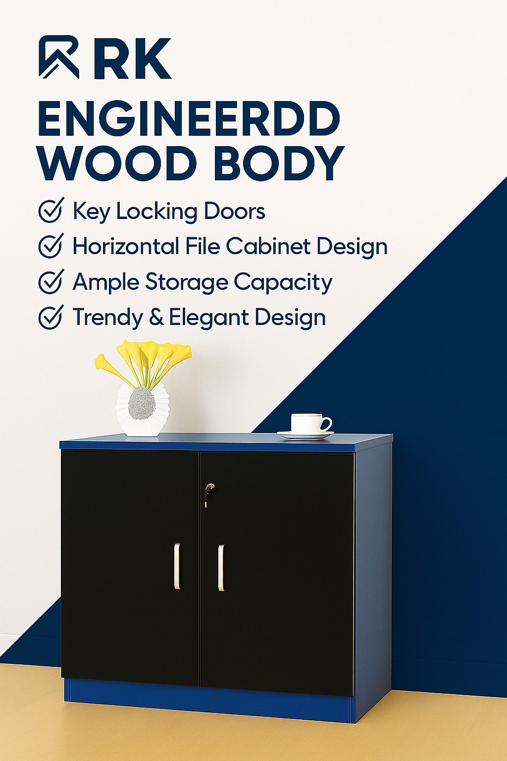 Picture of RK Modern Engineered Wood File Cabinet – Lockable Solid Wood Shelf Unit for Office & Kitchen Storage
