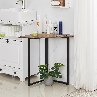Picture of RK End/Side Tables, Computer Desk with Storage Shelf for Small Spaces – Triangle Steel Corner Shelves with Metal Frame, Perfect for Living Room & Bathroom