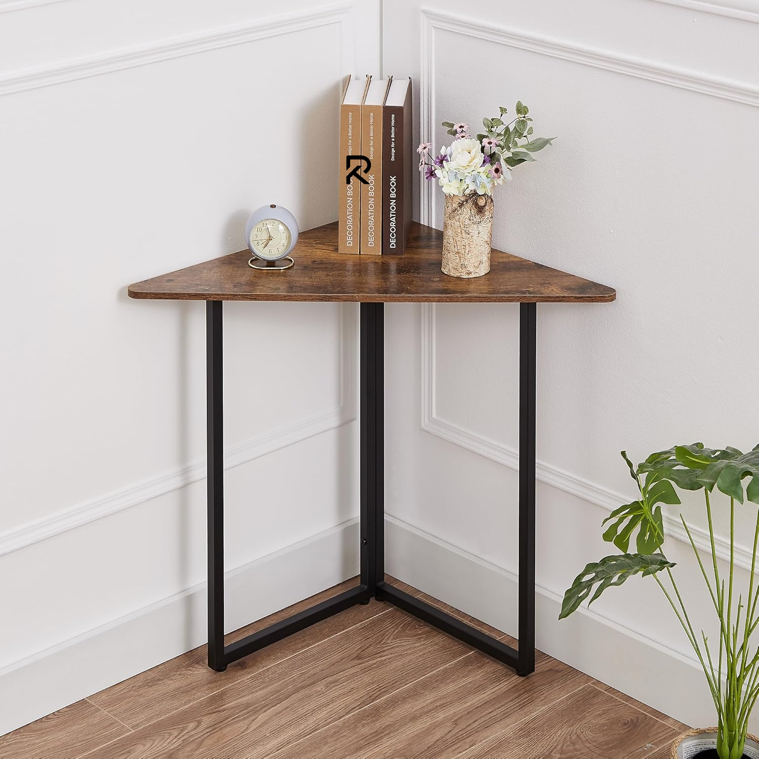 Picture of RK End/Side Tables, Computer Desk with Storage Shelf for Small Spaces – Triangle Steel Corner Shelves with Metal Frame, Perfect for Living Room & Bathroom