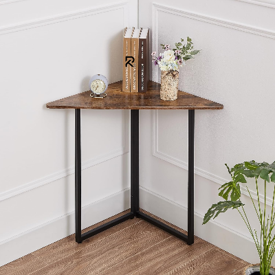 Picture of RK End/Side Tables, Computer Desk with Storage Shelf for Small Spaces – Triangle Steel Corner Shelves with Metal Frame, Perfect for Living Room & Bathroom