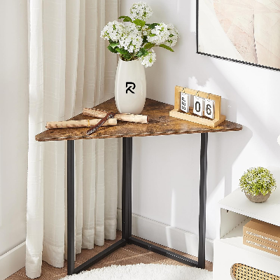 Picture of RK End/Side Tables, Computer Desk with Storage Shelf for Small Spaces – Triangle Steel Corner Shelves with Metal Frame, Perfect for Living Room & Bathroom