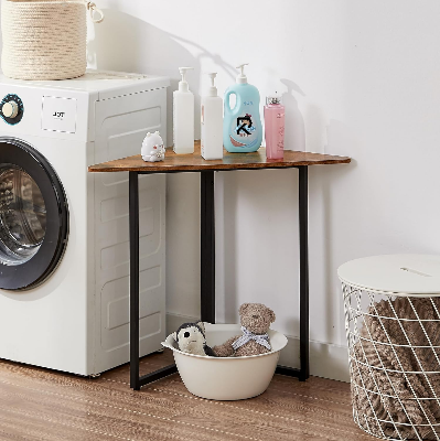 Picture of RK End/Side Tables, Computer Desk with Storage Shelf for Small Spaces – Triangle Steel Corner Shelves with Metal Frame, Perfect for Living Room & Bathroom
