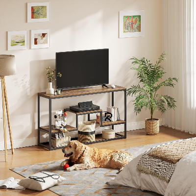Picture of RK TV Stand for TVs , TV Console Table with 3-Tier Open Storage Shelves, Modern Industrial Entertainment Center for Living Room, Bedroom, Black