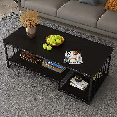 Picture of RK Modern Minimalist Coffee Table with Dual-Tier Storage Shelves and Metal Frame – Stylish and Durable Center Table for Living Room, Elegant Design