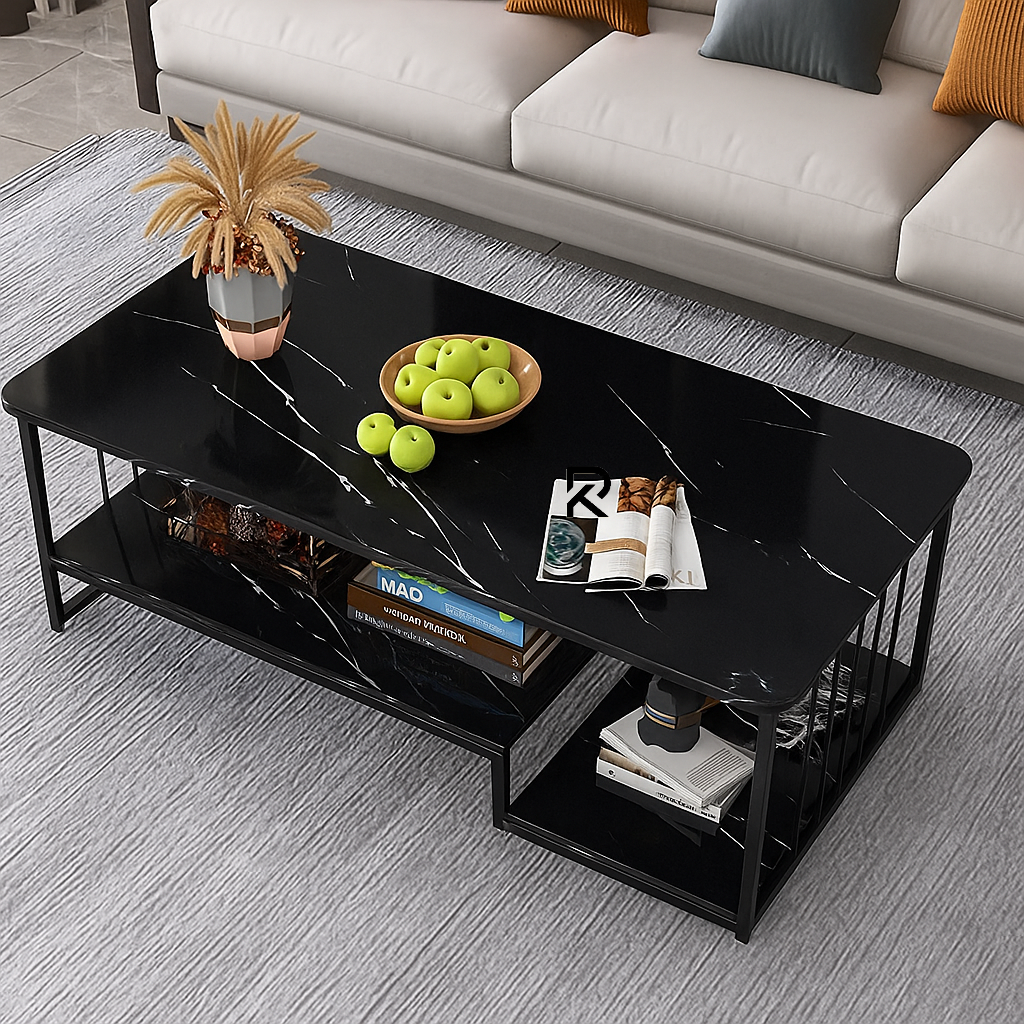 Picture of RK Modern Minimalist Coffee Table with Dual-Tier Storage Shelves and Metal Frame – Stylish and Durable Center Table for Living Room, Elegant Design
