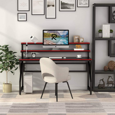Picture of RK Office Desk with Monitor Stand – Large Modern Computer Desk, Gaming Table, Study & Writing Workstation with Hutch for Home & Office