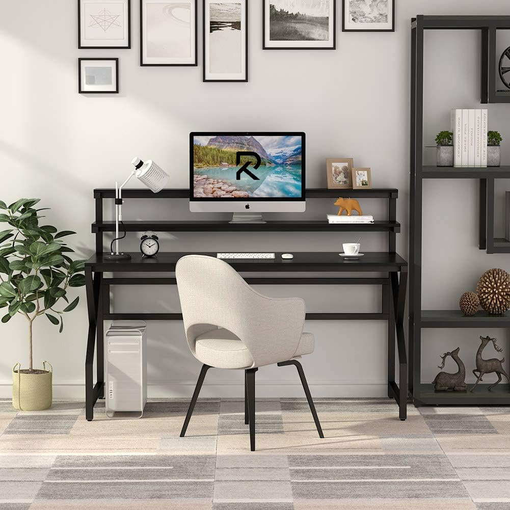 Picture of RK Office Desk with Monitor Stand – Large Modern Computer Desk, Gaming Table, Study & Writing Workstation with Hutch for Home & Office