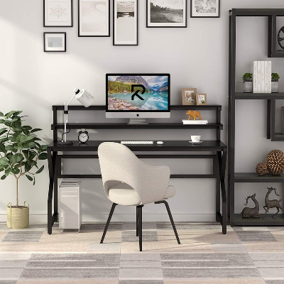 Picture of RK Office Desk with Monitor Stand – Large Modern Computer Desk, Gaming Table, Study & Writing Workstation with Hutch for Home & Office