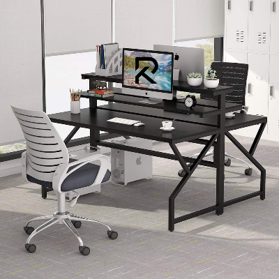 Picture of RK Office Desk with Monitor Stand – Large Modern Computer Desk, Gaming Table, Study & Writing Workstation with Hutch for Home & Office