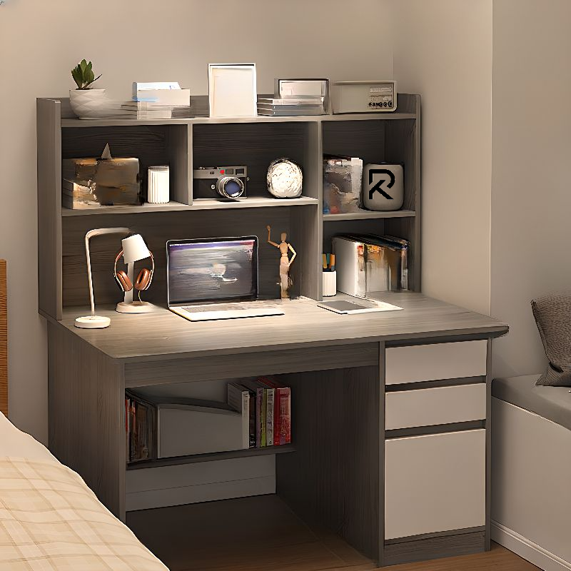 Picture of Modern Home Office Computer Desk with Hutch, Drawers & Storage Shelves – Study Table & Workstation for Home and Office