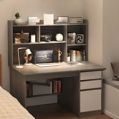 Picture of Modern Home Office Computer Desk with Hutch, Drawers & Storage Shelves – Study Table & Workstation for Home and Office