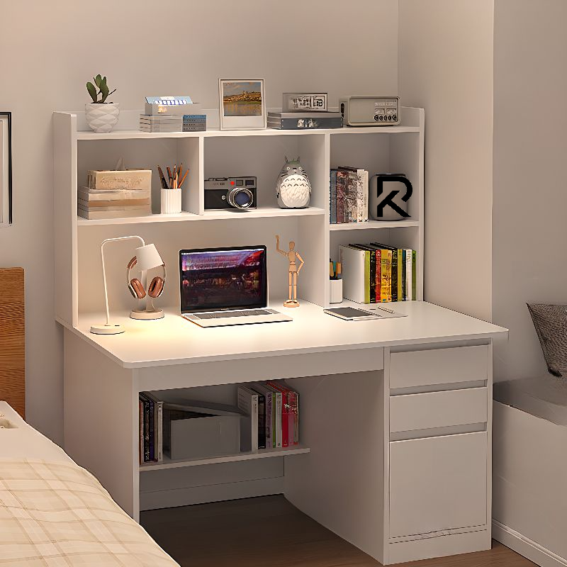 Picture of Modern Home Office Computer Desk with Hutch, Drawers & Storage Shelves – Study Table & Workstation for Home and Office