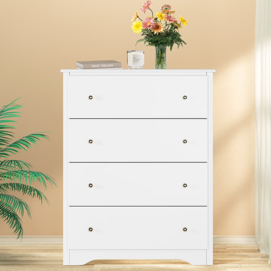 Picture of Furnix 4-Drawer Dresser – Multipurpose Chest of Drawers with Top Cabinet for Bedroom, Living Room, Entryway & Office