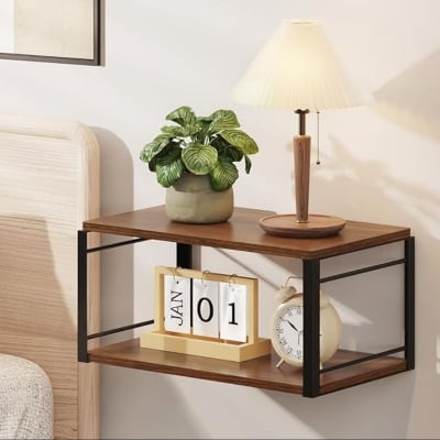 Picture of Wall-Mounted Floating Nightstand Shelf – Minimal Wooden Bedside Storage Table