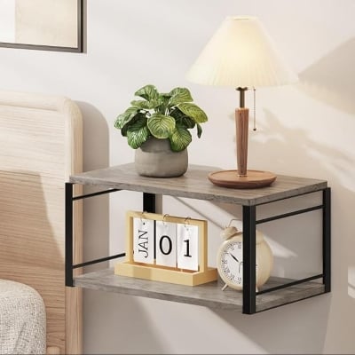 Picture of Wall-Mounted Floating Nightstand Shelf – Minimal Wooden Bedside Storage Table