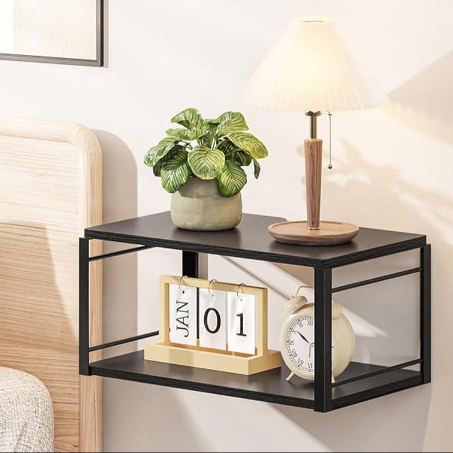 Picture of Wall-Mounted Floating Nightstand Shelf – Minimal Wooden Bedside Storage Table
