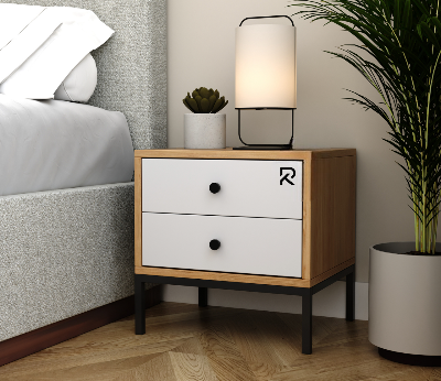 Picture of RK Contemporary Nightstand – MDF Laminated Bedside Table with Sleek Metal Frame and 2 Drawers